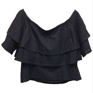Banana Republic Navy Blue Ruffled Crop Blouse - Size XS